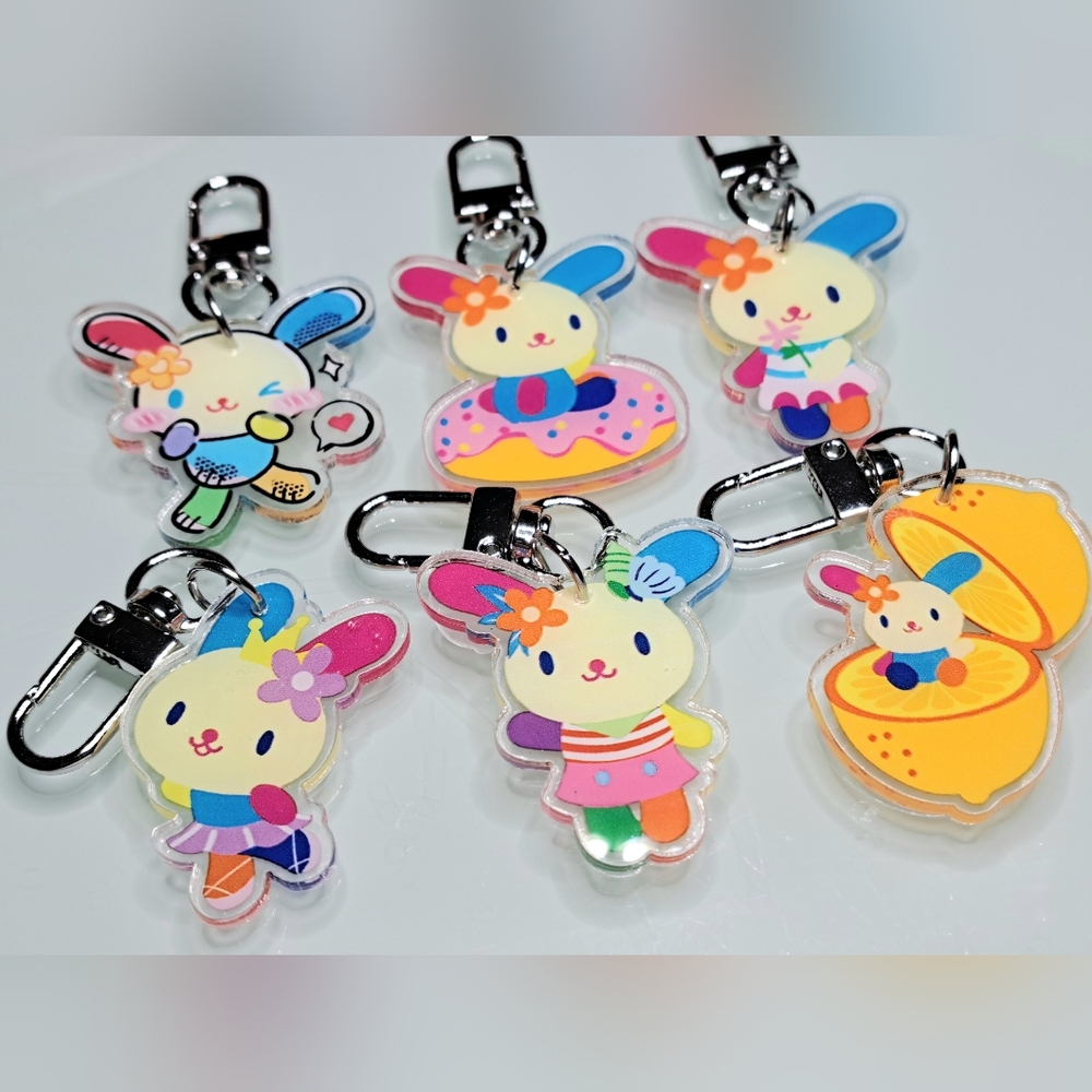 Sanrio Usahana Keychain Purse Backpack Charm Clip Set Of 6 - Picture 2 of 2